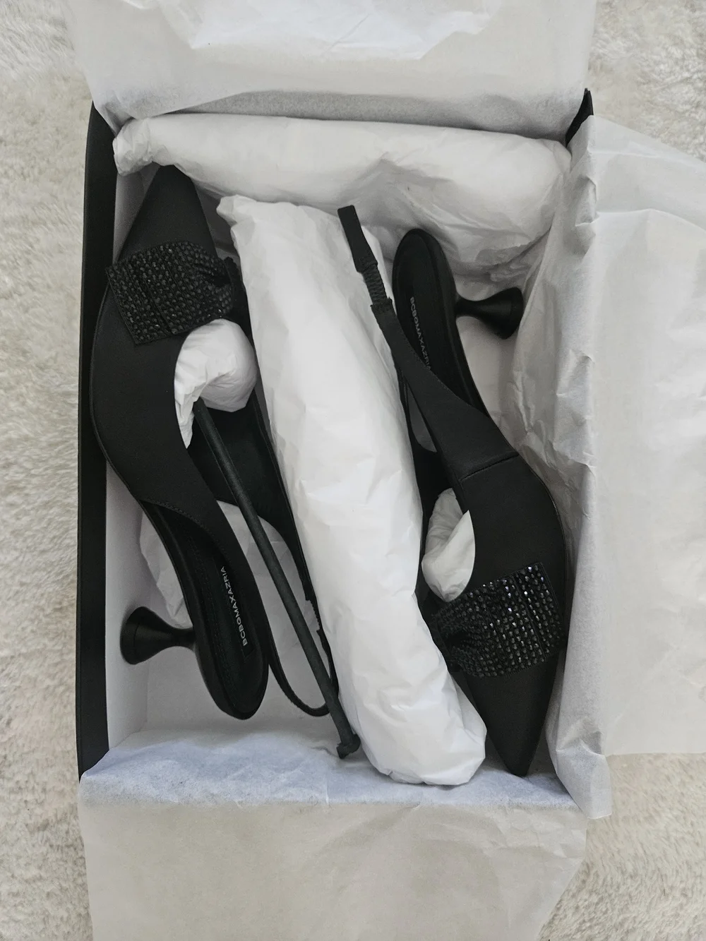 NWT BCBGMaxAzria Size 7.5 Black Crystal Bow Kitten Heel Pumps Preppy Coquette